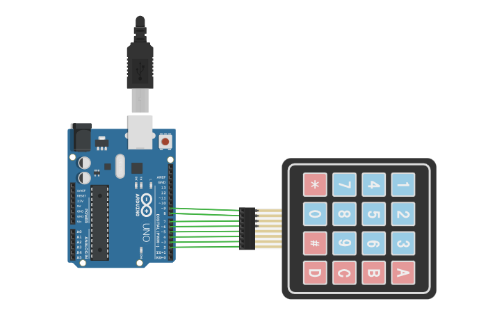 Matrix Keypad Arduino 2wire Input Circuit design Interfacing Matrix Keypad with Arduino - Tinkercad