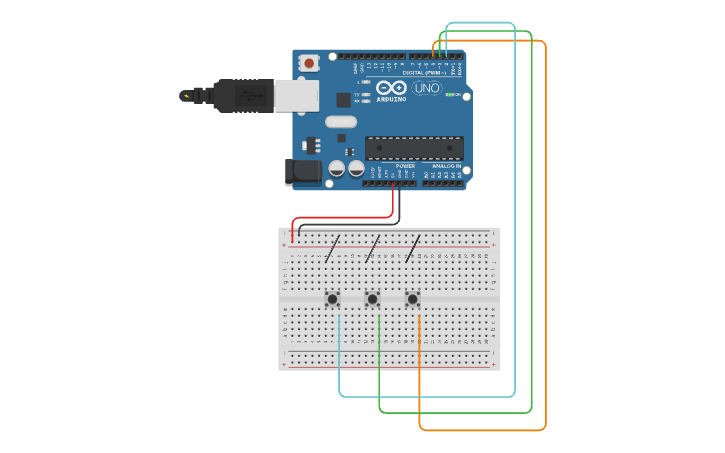 Circuit design Arduino R4 keyboard 3 botones - Tinkercad