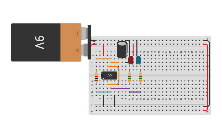 Circuit design Police Lights 555 - Tinkercad