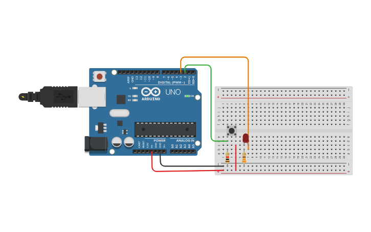 Circuit design led y boton - Tinkercad