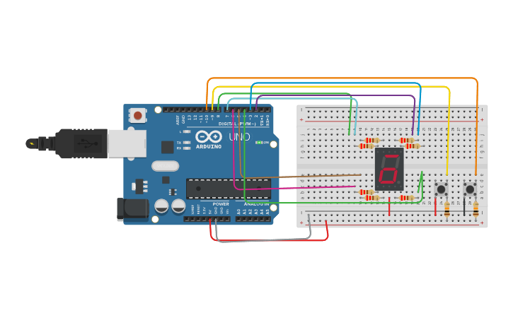 Circuit design Led 7 segmentos - Tinkercad