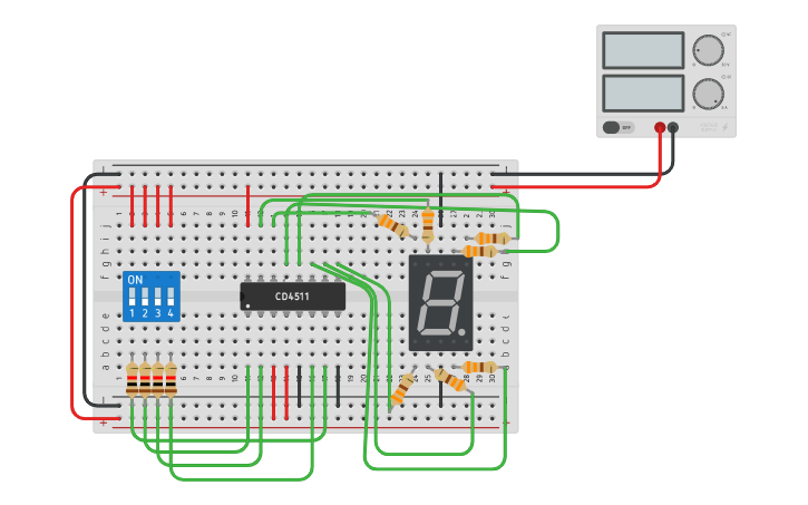 Circuit design 7 segment simulation - Tinkercad