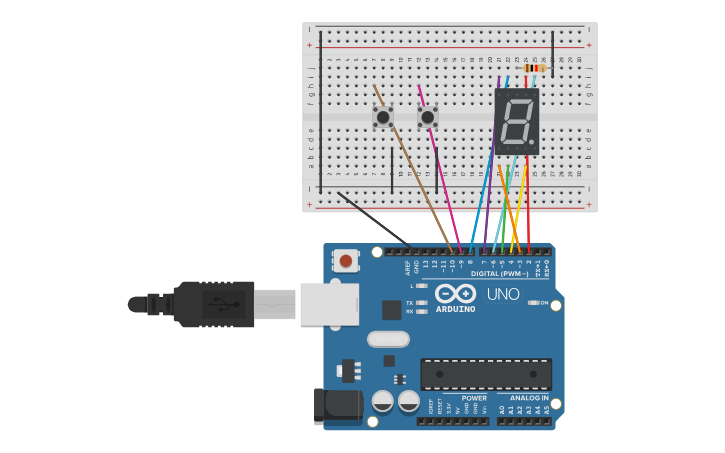 Circuit design S1W4 Arduino应用—— 数码管数字显示 - Tinkercad
