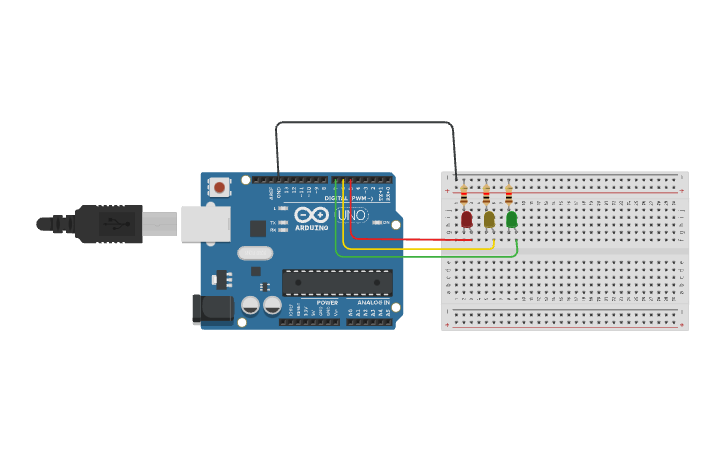 Circuit design Traffic Light - Tinkercad