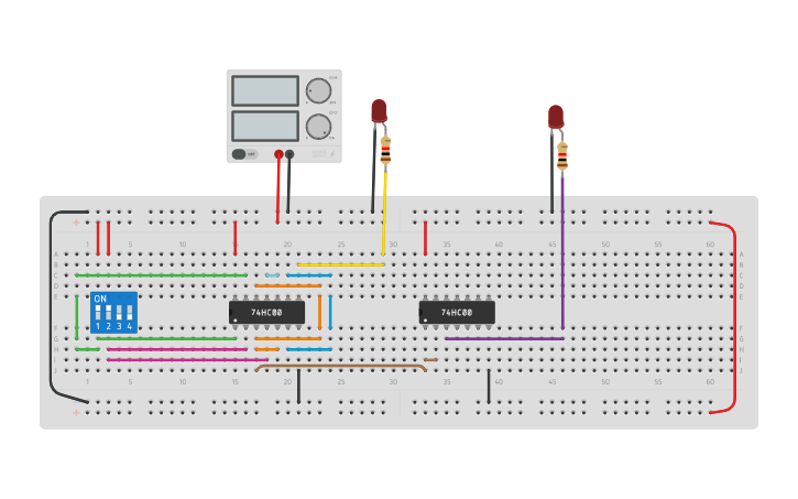 Circuit design Half ADDER using NAND gate - Tinkercad
