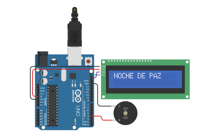 Inker Pad Circuit design CANCION NOCHE DE PAZ CON PANTALLA LCD - Tinkercad