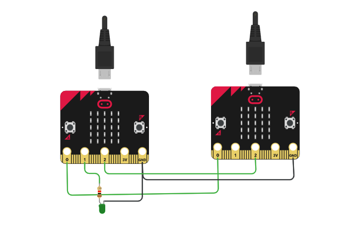 Circuit design Microbit PIN to PIN communication - Tinkercad