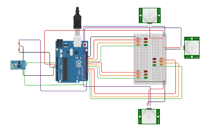 Circuit design IOT based traffic light controller - Tinkercad