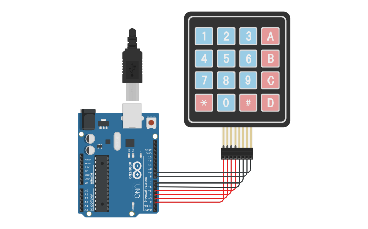 Circuit design 4x4 Matrix Keypad - Tinkercad